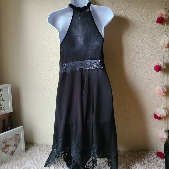 Intimately Free People Black Mesh Sleeveless Halter Asymmetric Hem Dress Size XS - Picture 3 of 12
